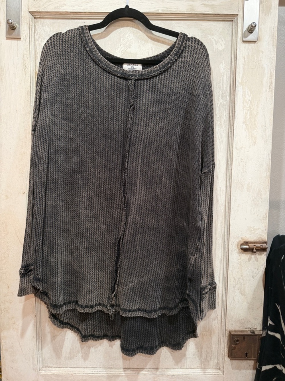 Zenana Outfitters Washed Charcoal Gray Waffle Knit Sweater